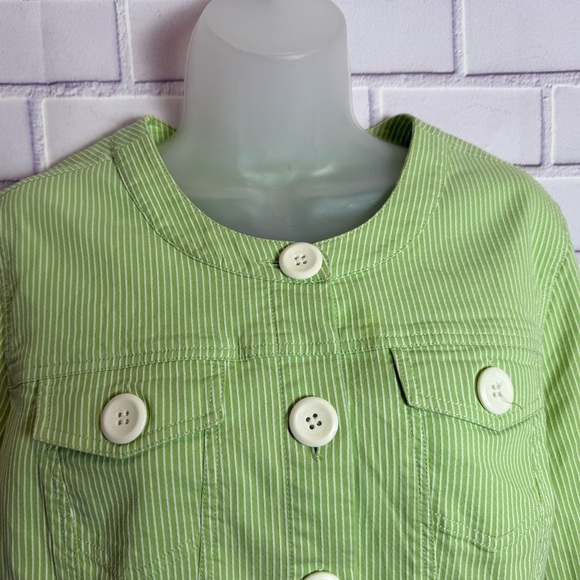 Patchington Green Striped Button Jacket Women's Size L - Picture 5 of 7